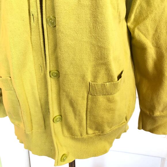 Van Heusen Studio Mustard Yellow Cardigan L 100% Cotton Pockets Minimalist Retro - Picture 4 of 9
